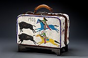 Valise, Nellie Two Bear Gates, Mahpiya Bogawin, Gathering of Clouds Woman (Native American, Lakota (Teton Sioux), Standing Rock Reservation, North or South Dakota, born 1854), Commercial and native-tanned leather, glass beads, metal, Lakota (Teton Sioux)